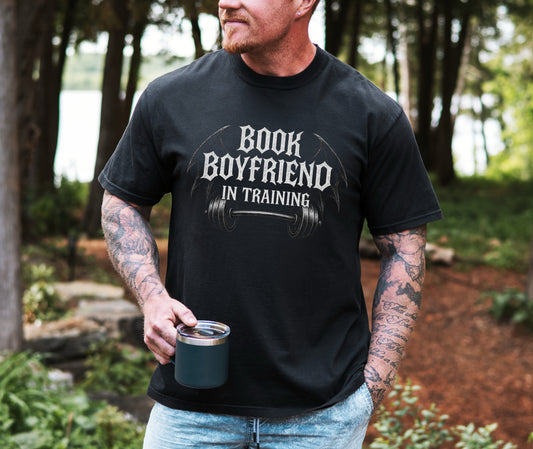 Book Boyfriend Training T-Shirt, Funny Gym Shirt, Gift for Readers, Book Lover Gift, Novelty Workout Tee, Unisex Graphic Tee