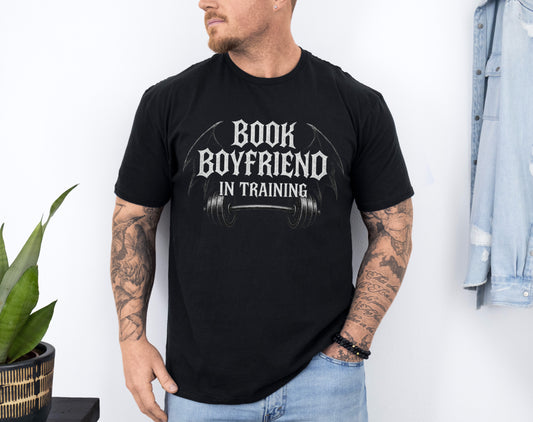 Book Boyfriend Training T-Shirt, Funny Gym Shirt, Gift for Readers, Book Lover Gift, Novelty Workout Tee, Unisex Graphic Tee